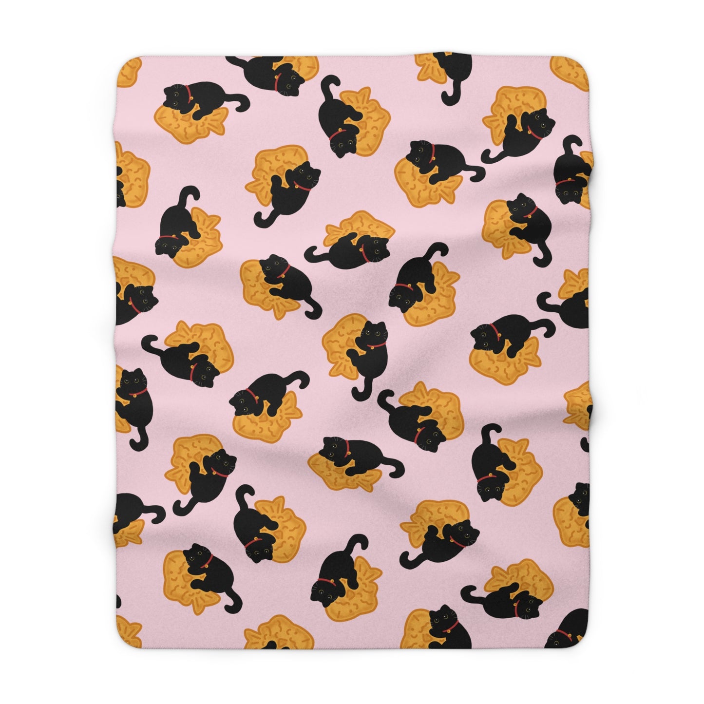 Baby Pink Black Cat Taiyaki Cozy Fleece Blanket