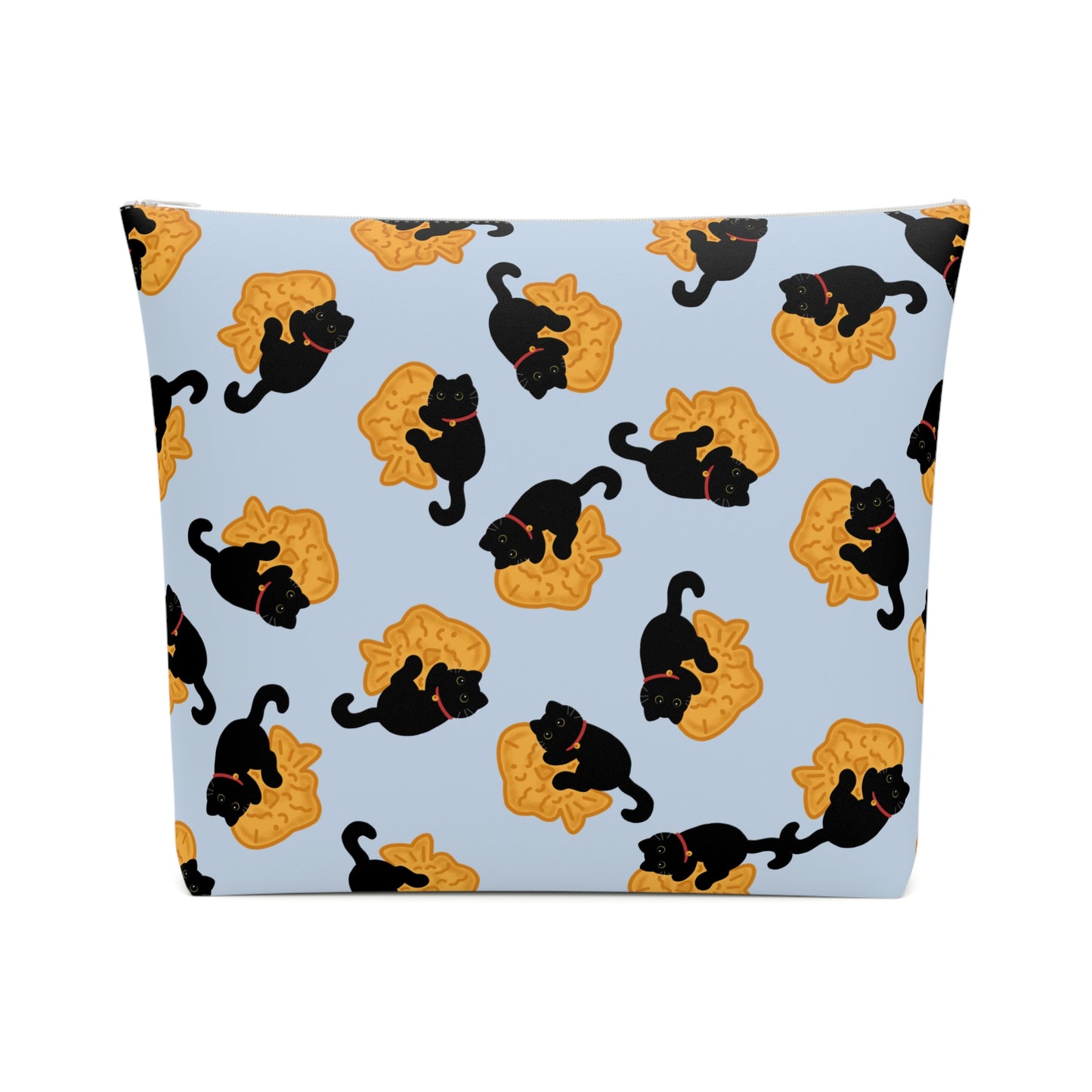 Baby Blue Black Cat Taiyaki Cosmetic Bag