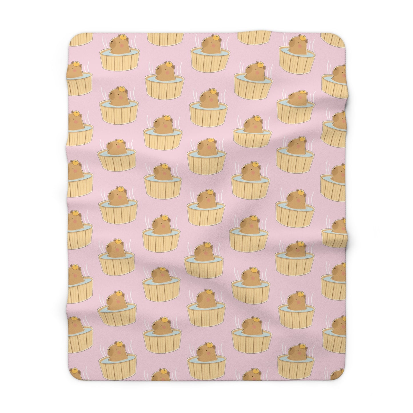 Baby Pink Capybara Bath Cozy Fleece Blanket