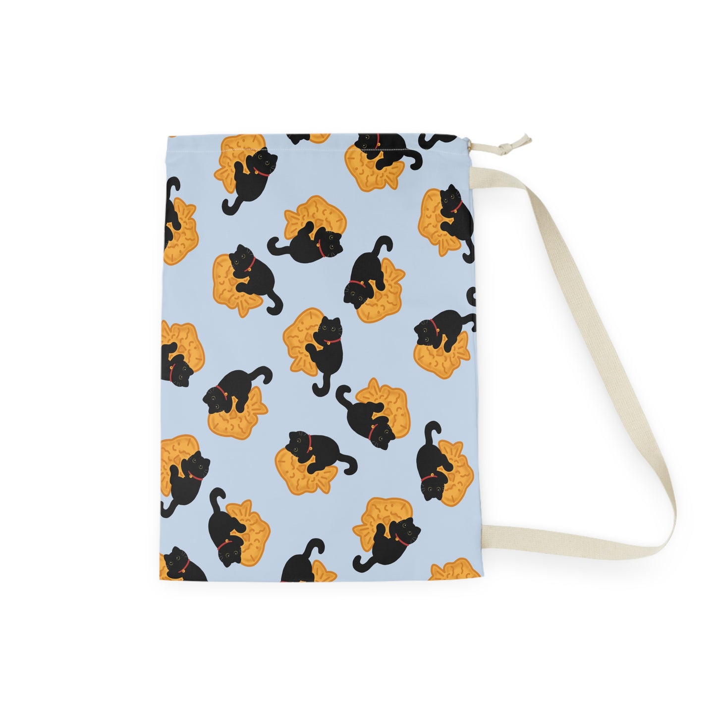 Baby Blue Black Cat Taiyaki Drawstring Bag