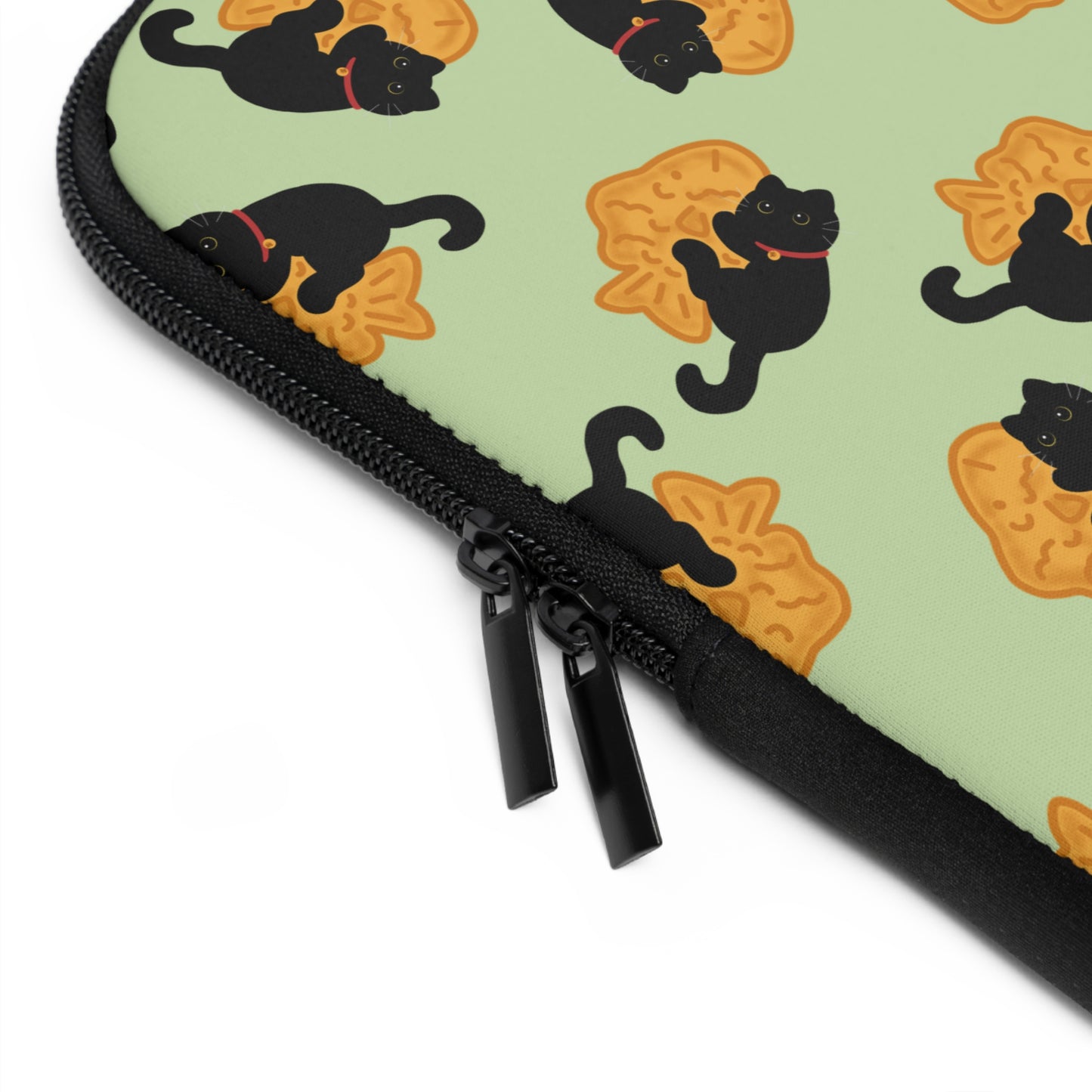 Matcha Green Black Cat Taiyaki Laptop Sleeve