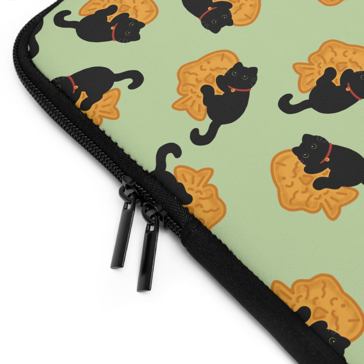 Matcha Green Black Cat Taiyaki Laptop Sleeve