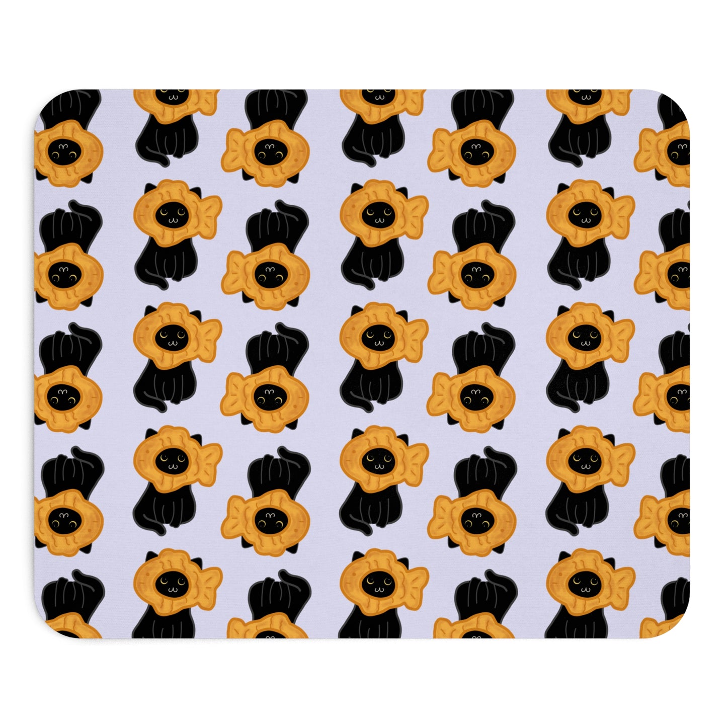 Lavender Black Cat Taiyaki Hat Mouse Pad