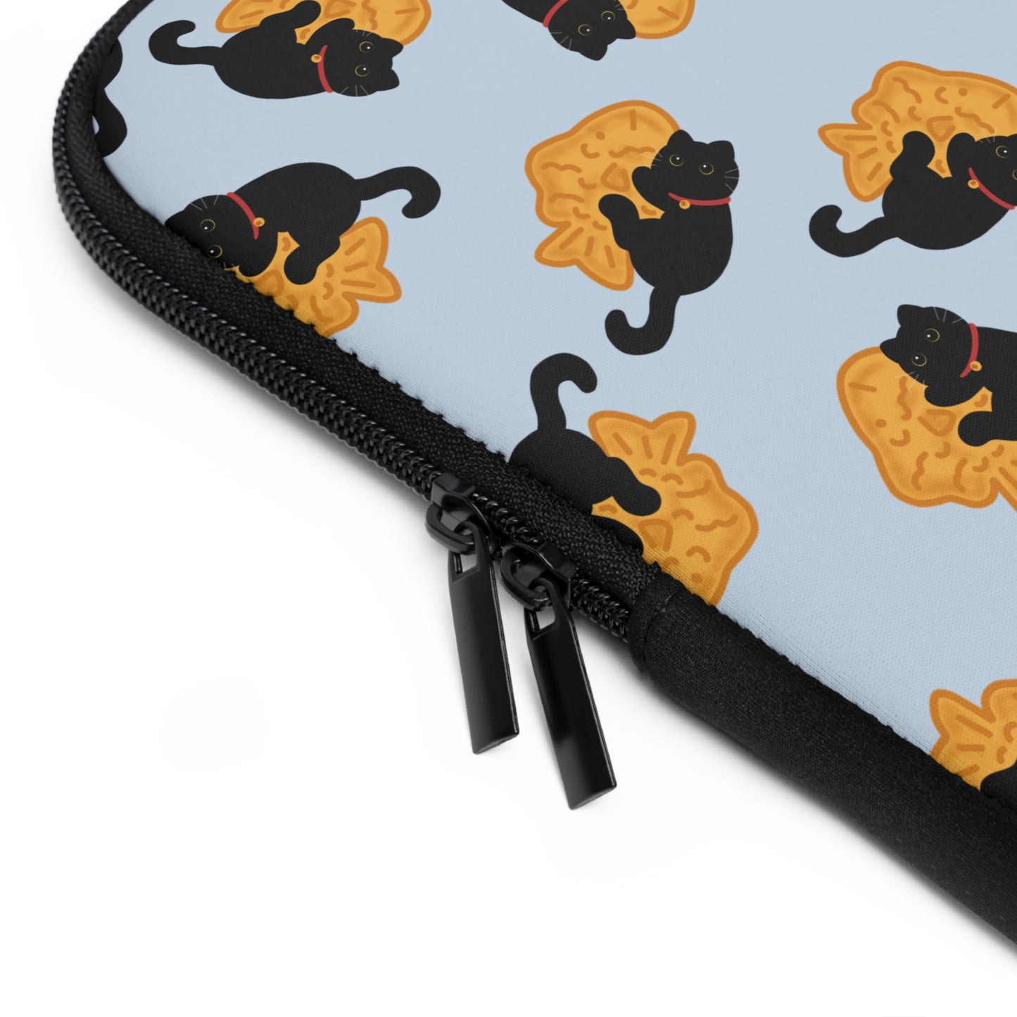 Baby Blue Black Cat Taiyaki Laptop Sleeve