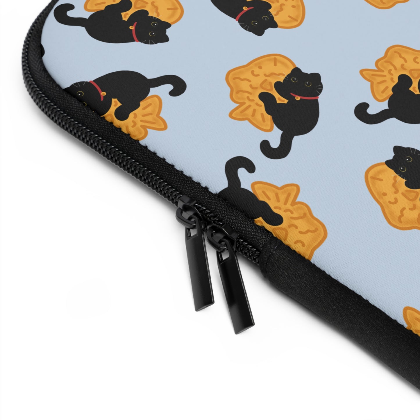 Baby Blue Black Cat Taiyaki Laptop Sleeve