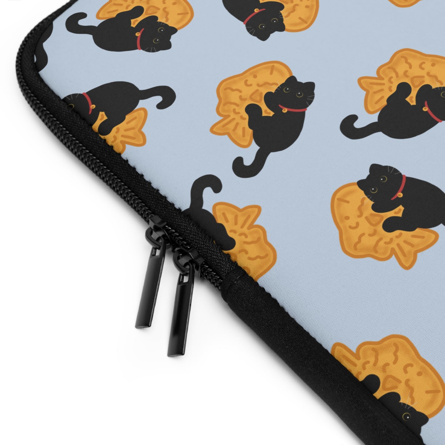 Baby Blue Black Cat Taiyaki Laptop Sleeve