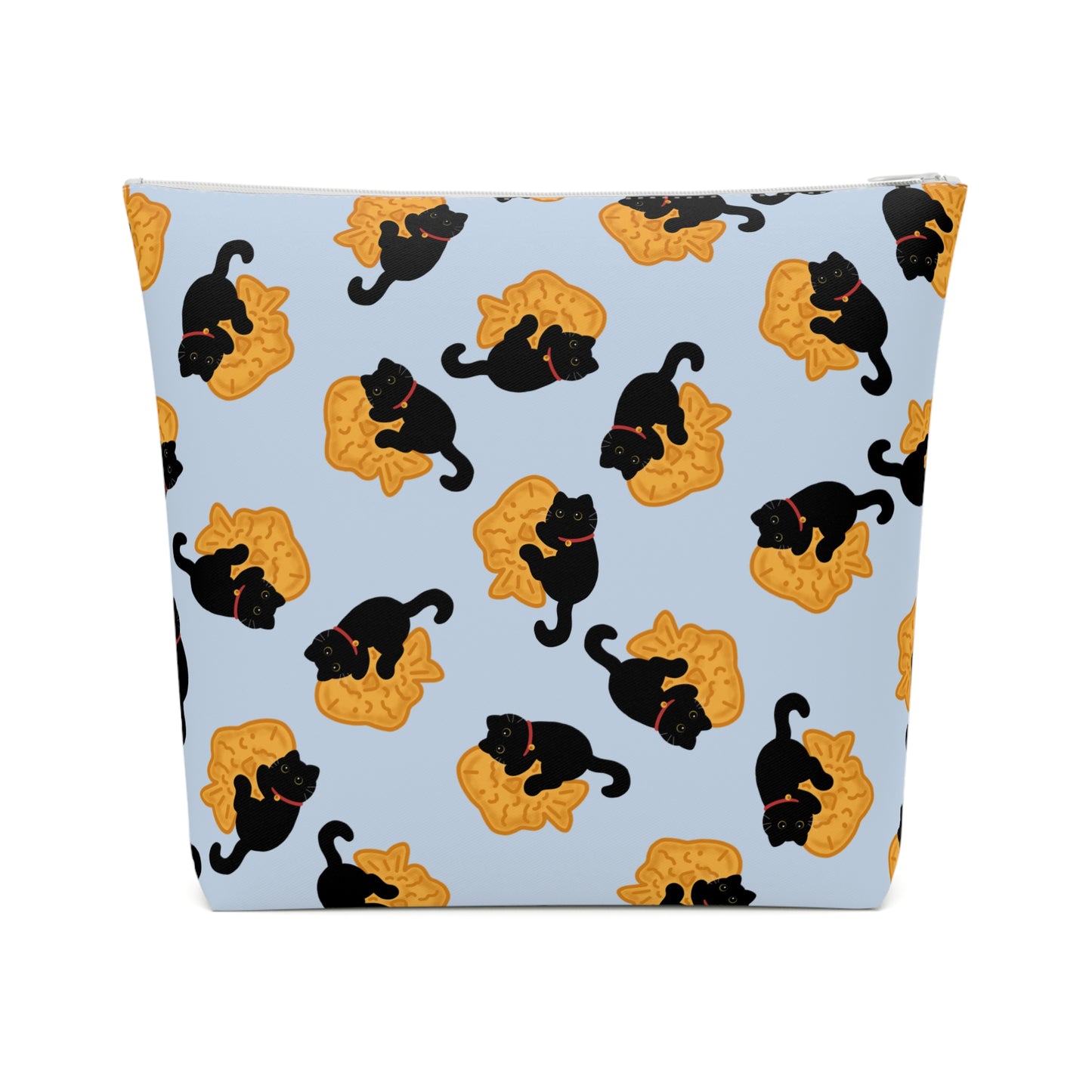 Baby Blue Black Cat Taiyaki Cosmetic Bag