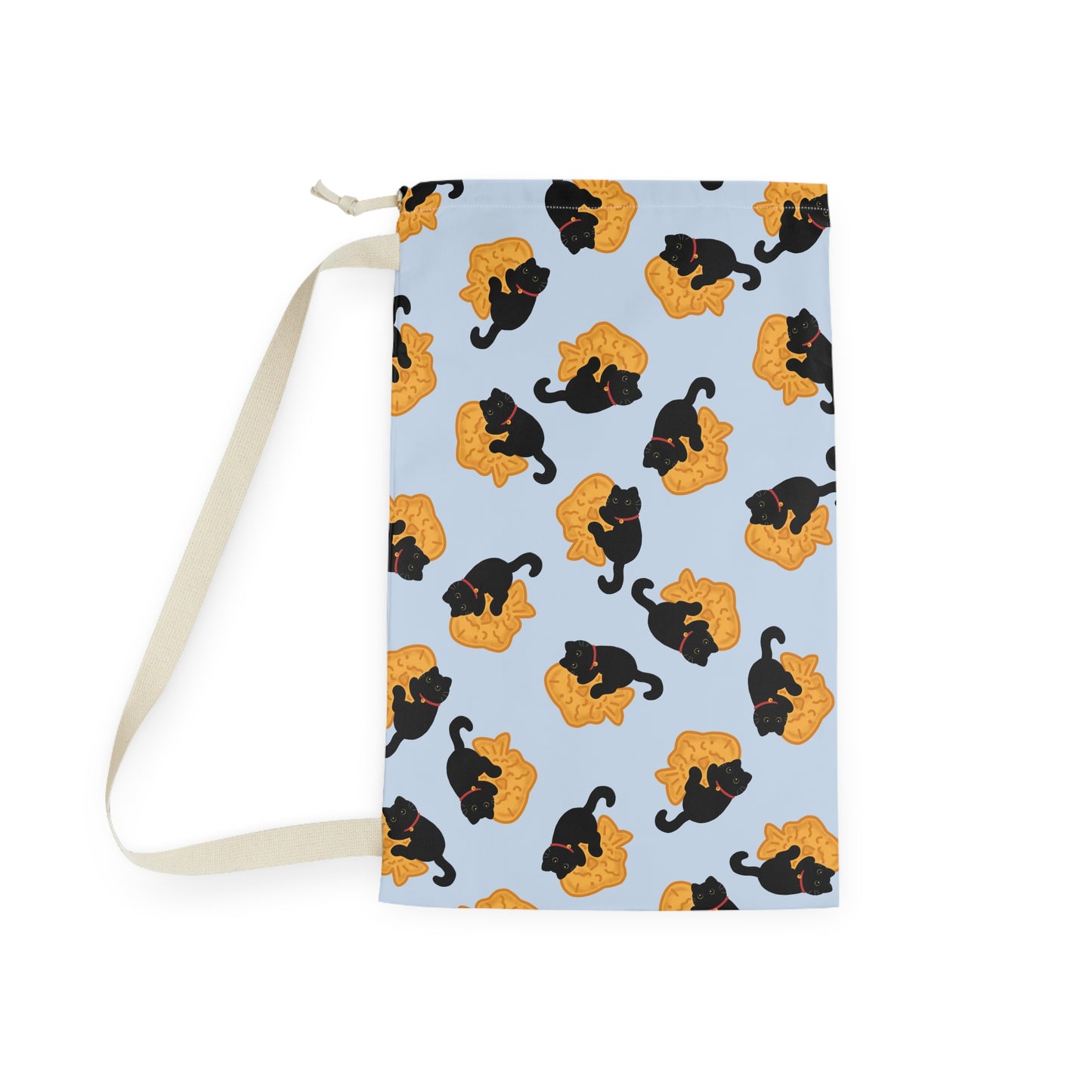 Baby Blue Black Cat Taiyaki Drawstring Bag