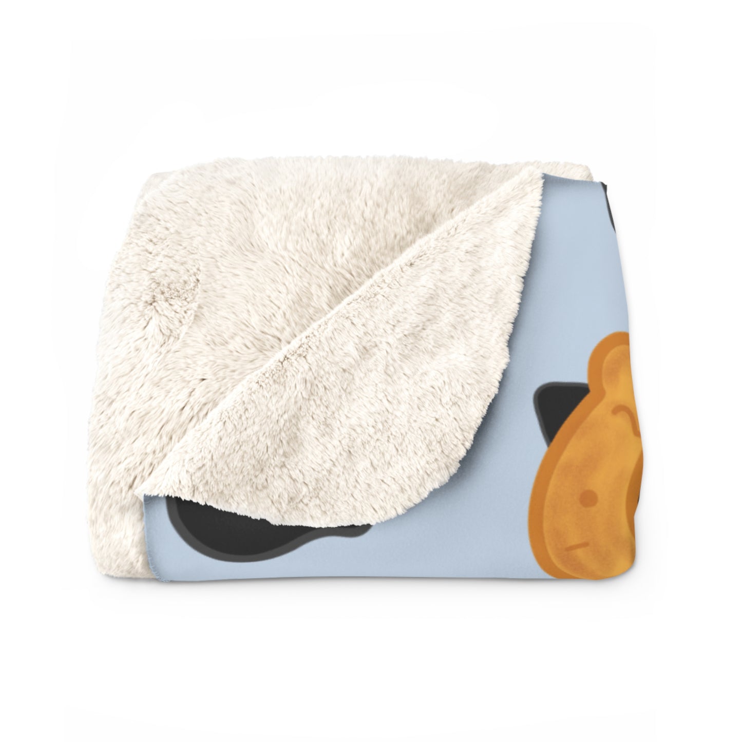 Baby Blue Black Cat Taiyaki Hat Cozy Fleece Blanket