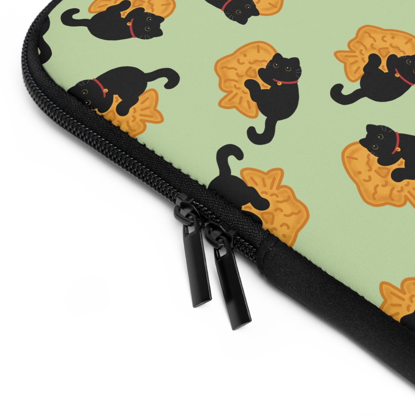 Matcha Green Black Cat Taiyaki Laptop Sleeve