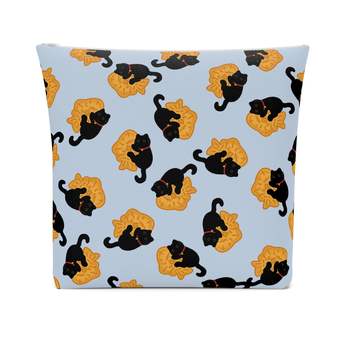 Baby Blue Black Cat Taiyaki Cosmetic Bag