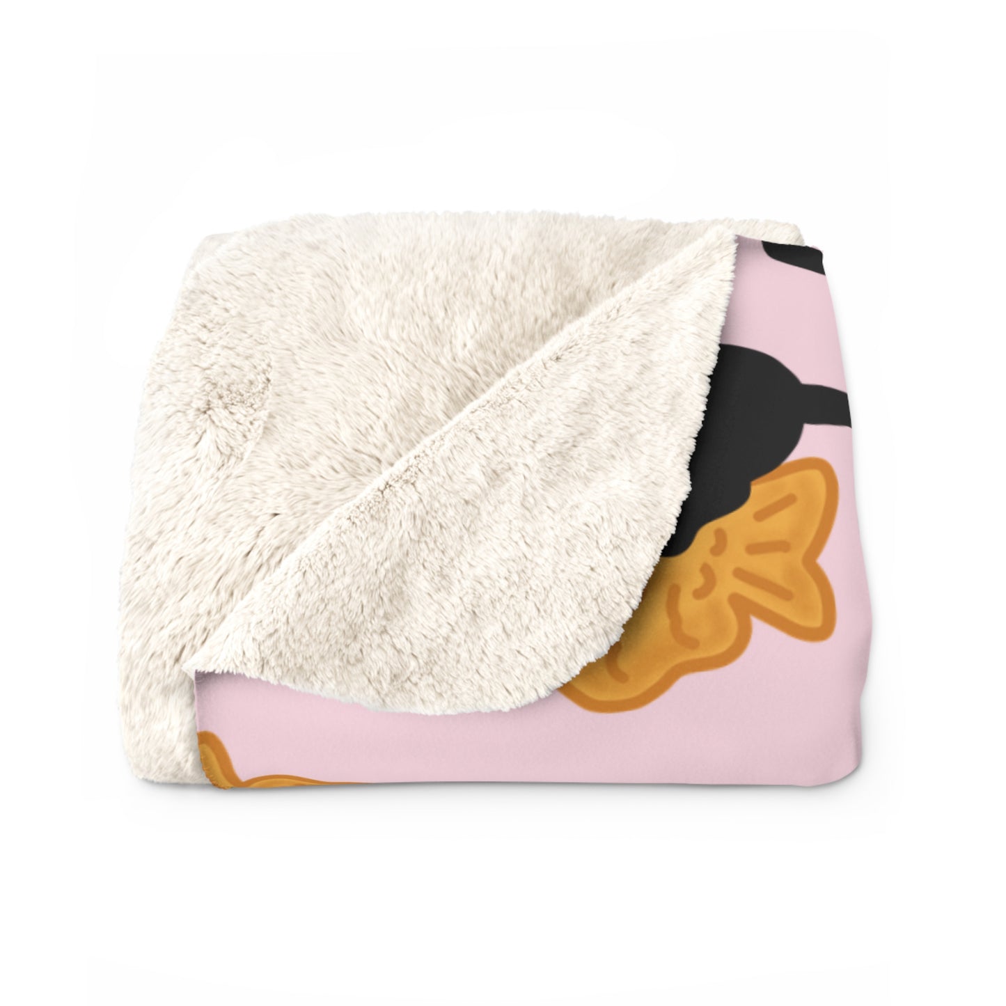 Baby Pink Black Cat Taiyaki Cozy Fleece Blanket