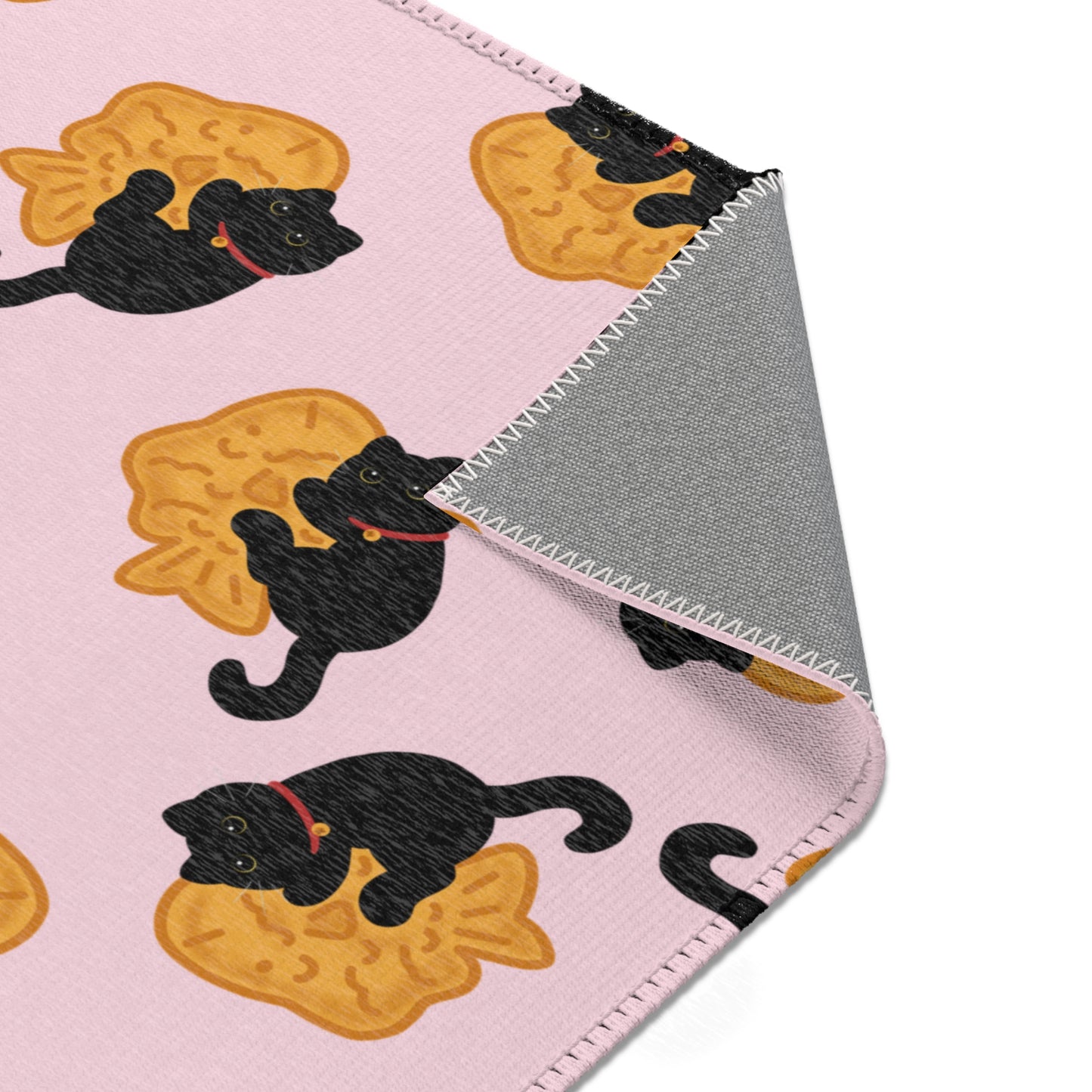 Baby Pink Black Cat Taiyaki Rug