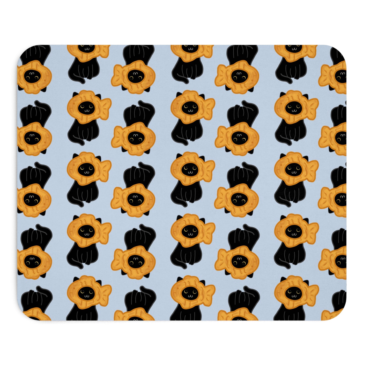 Baby Blue Black Cat Taiyaki Hat Mouse Pad