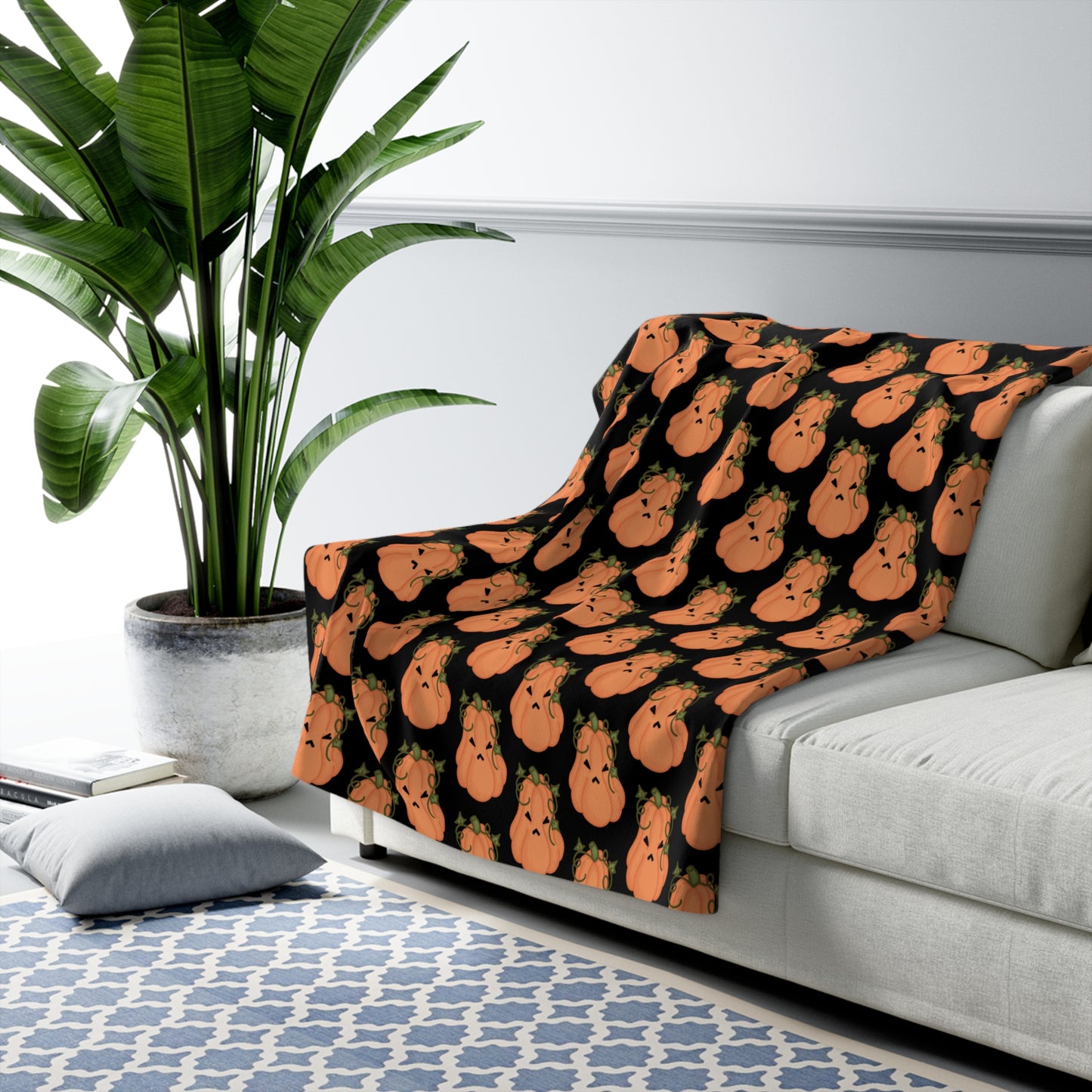 Angry Pumpkin Black Cozy Fleece Blanket