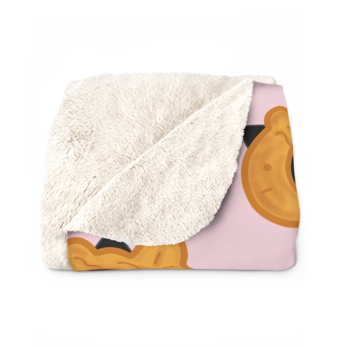 Baby Pink Black Cat Taiyaki Hat Cozy Fleece Blanket