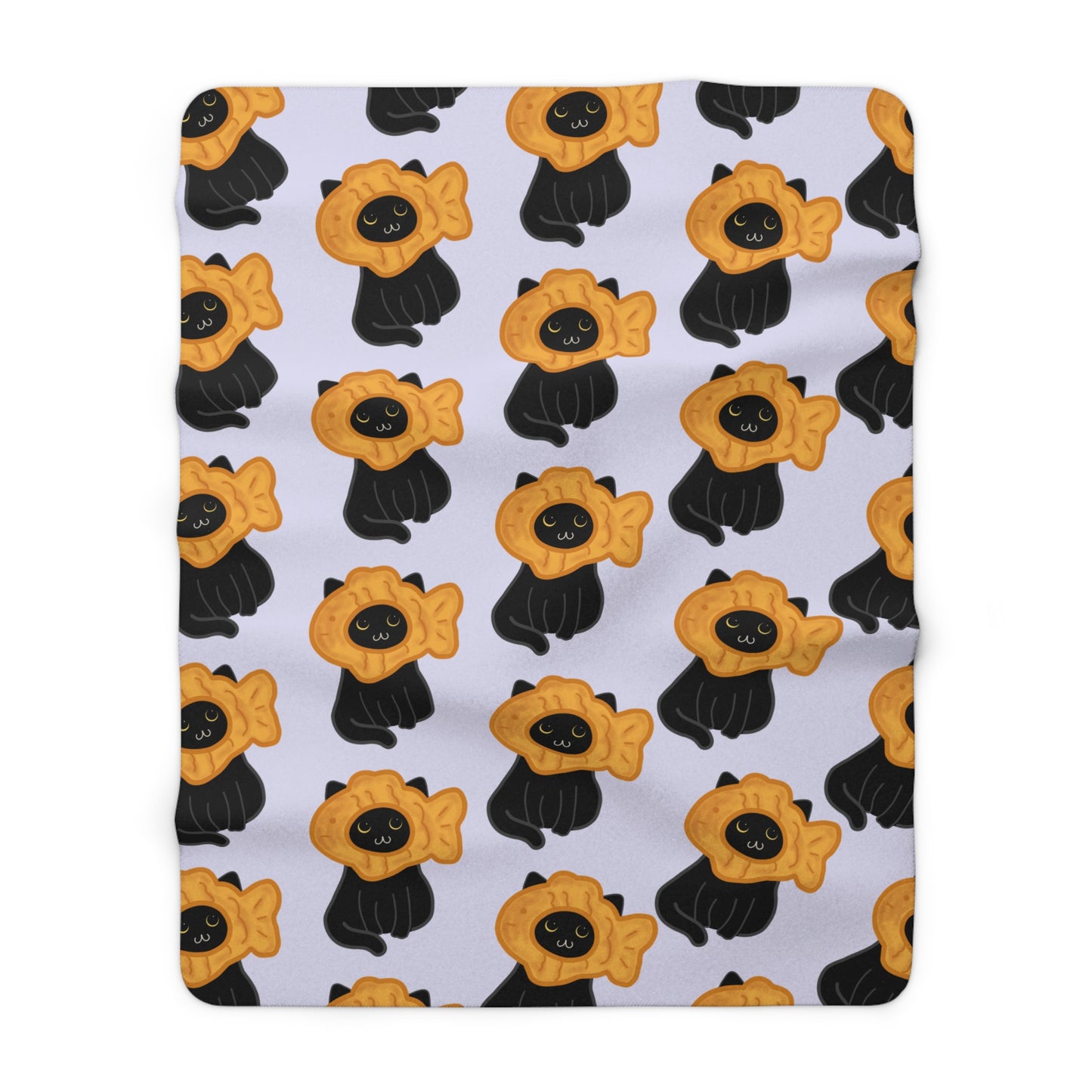 Lavender Black Cat Taiyaki Hat Cozy Fleece Blanket