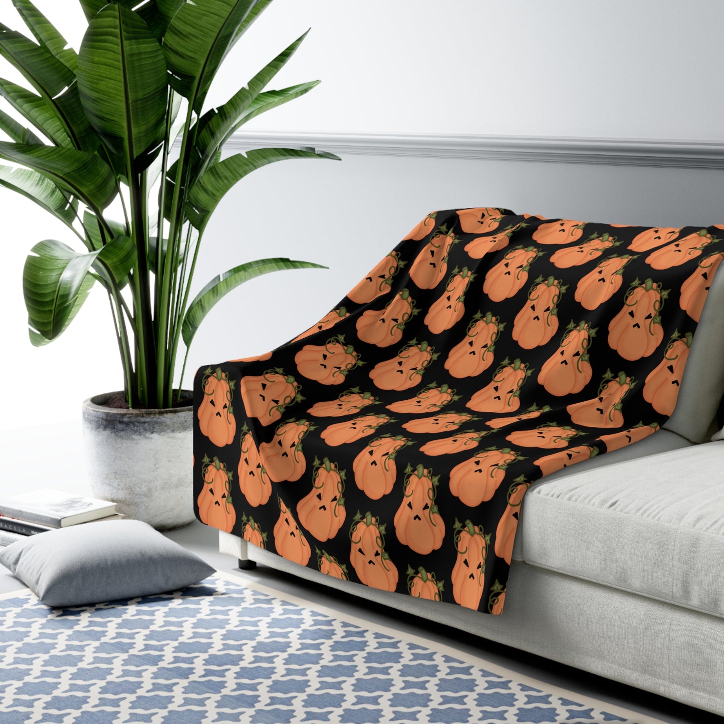 Angry Pumpkin Black Cozy Fleece Blanket