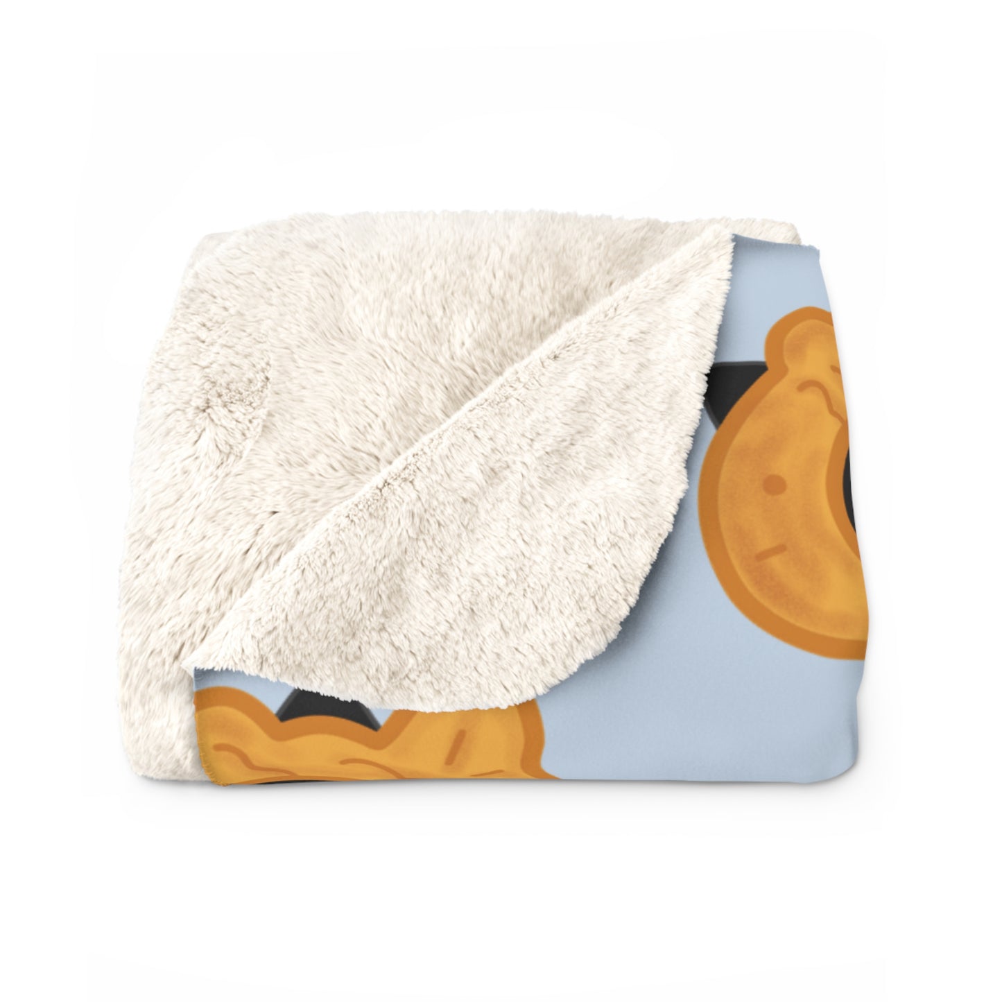 Baby Blue Black Cat Taiyaki Hat Cozy Fleece Blanket