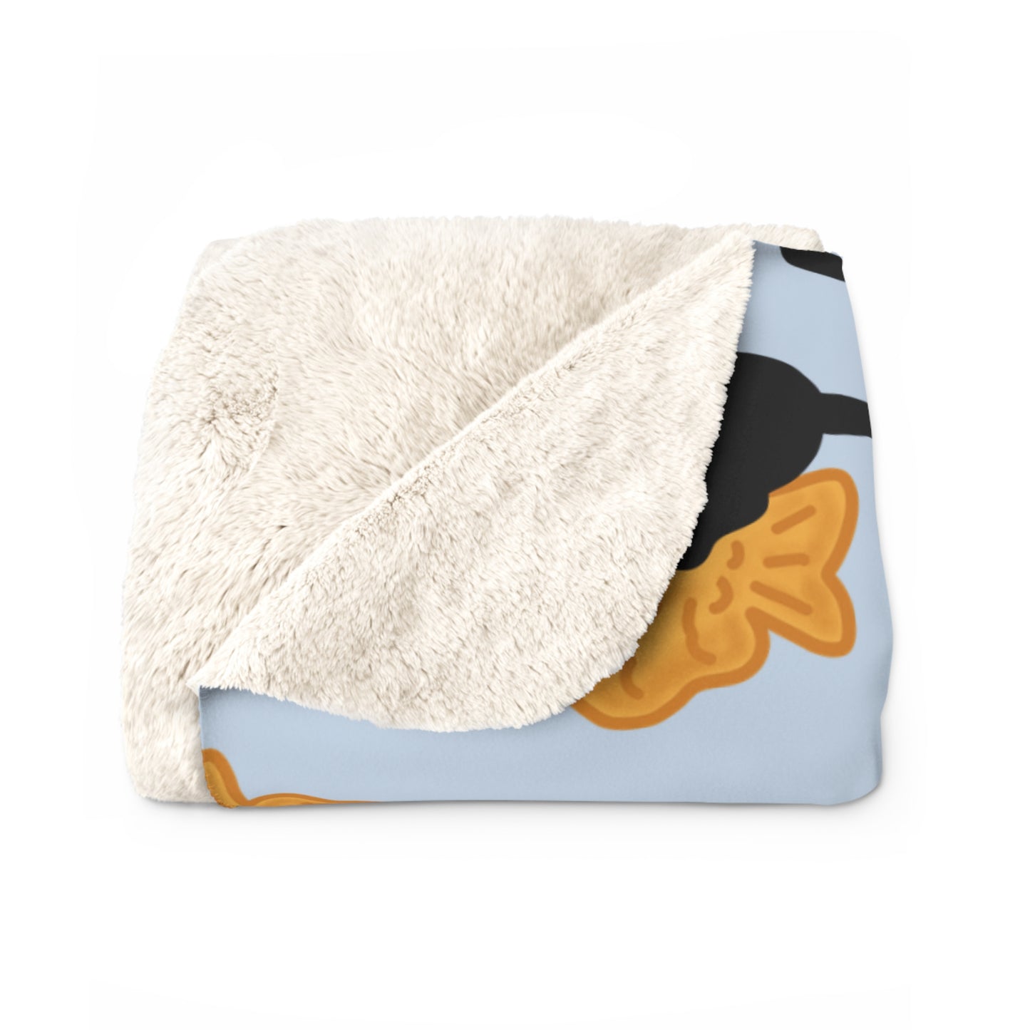 Baby Blue Black Cat Taiyaki Cozy Fleece Blanket