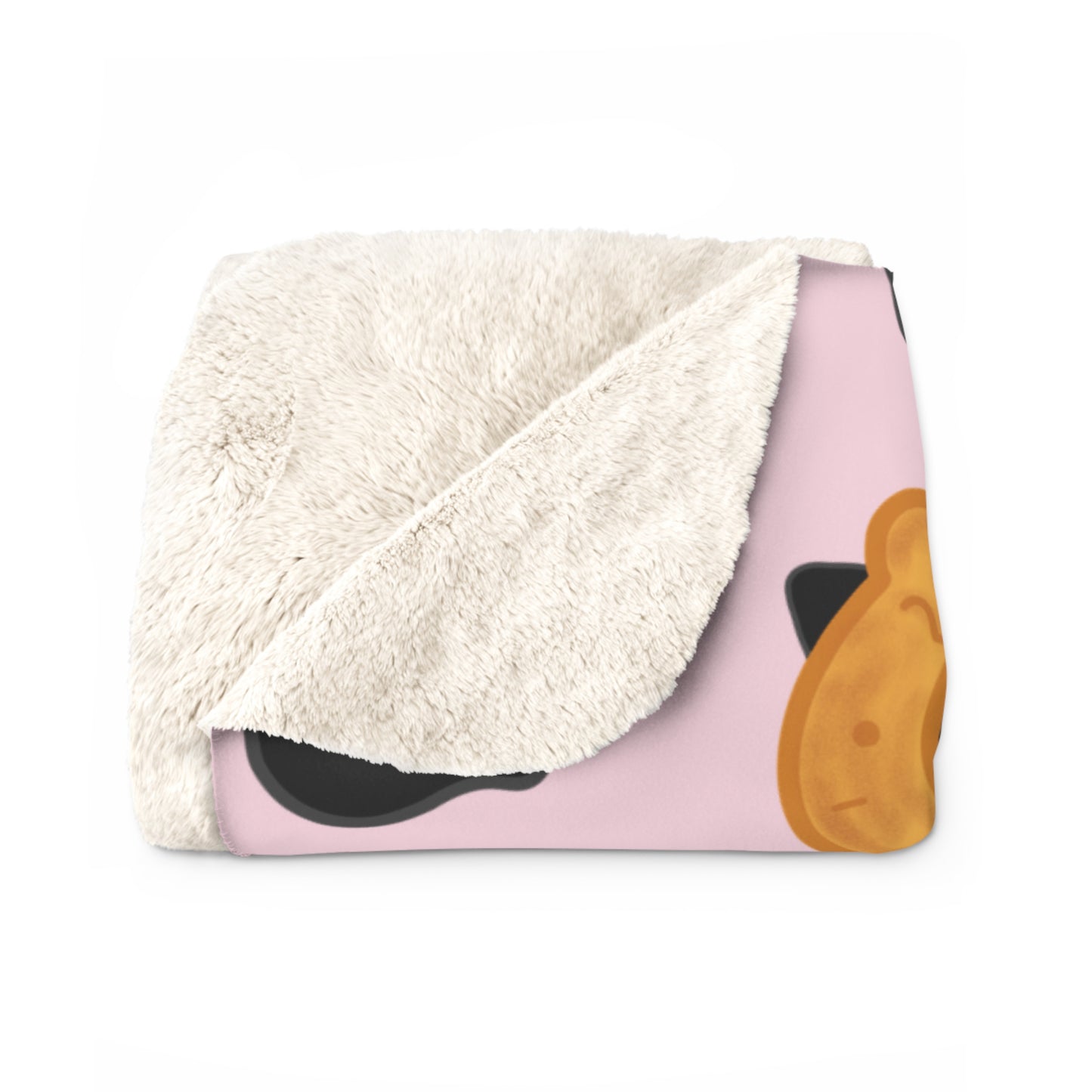 Baby Pink Black Cat Taiyaki Hat Cozy Fleece Blanket