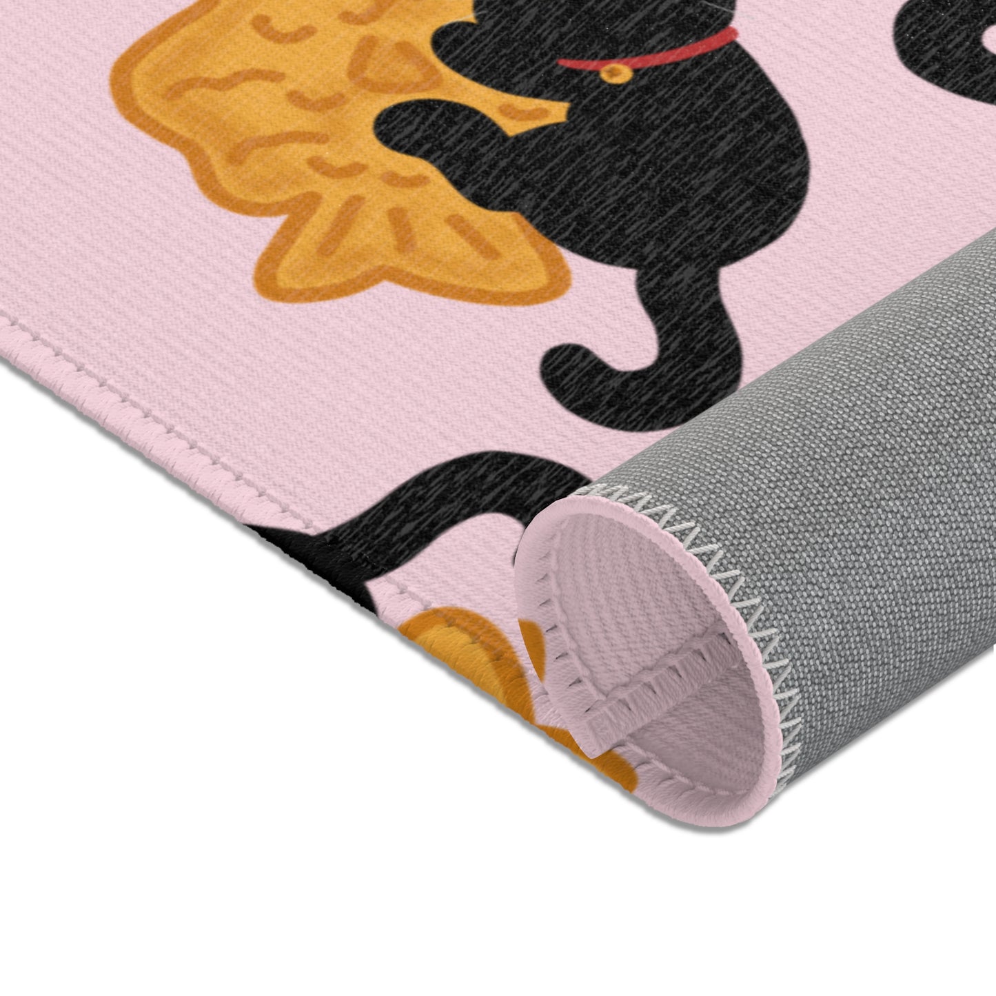 Baby Pink Black Cat Taiyaki Rug