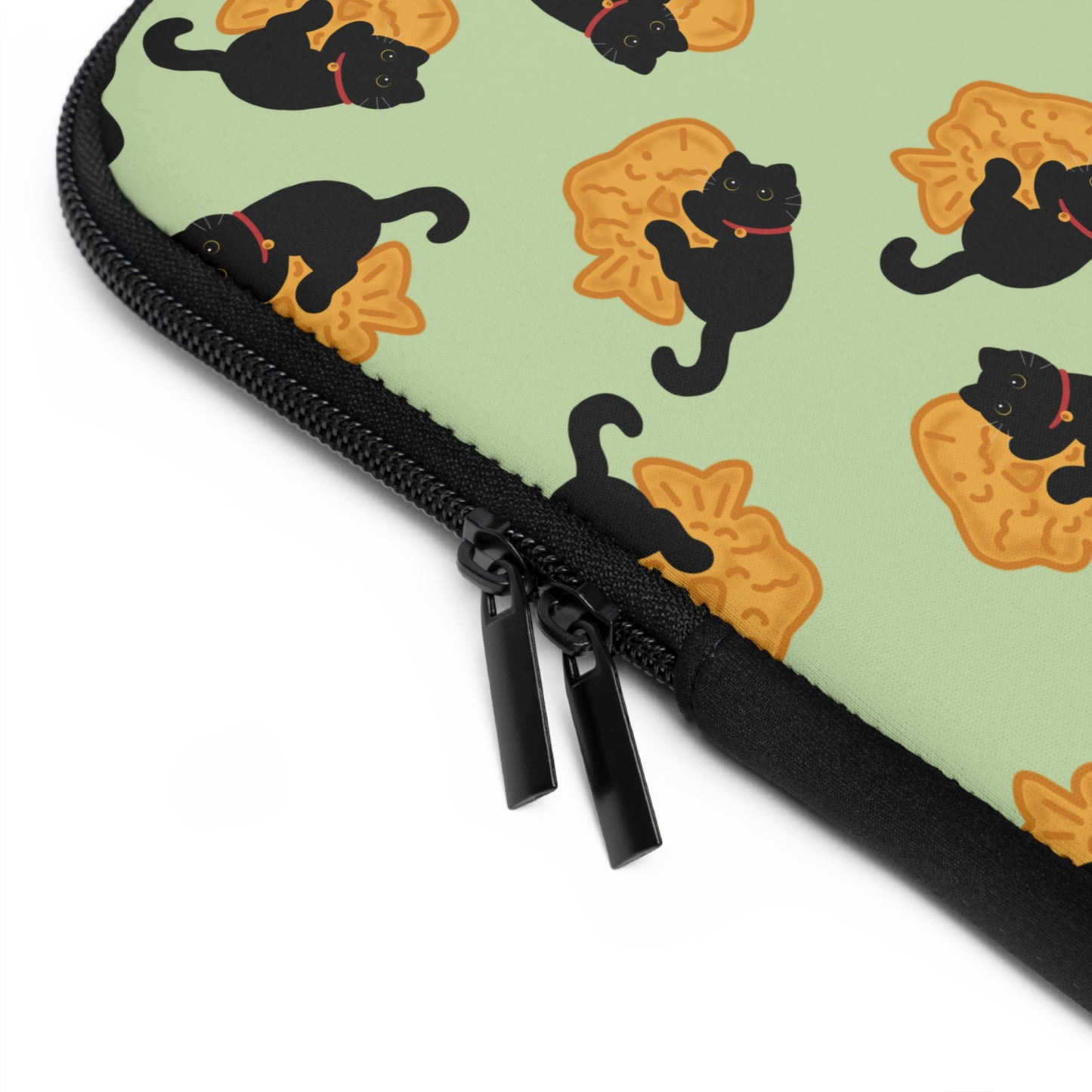 Matcha Green Black Cat Taiyaki Laptop Sleeve