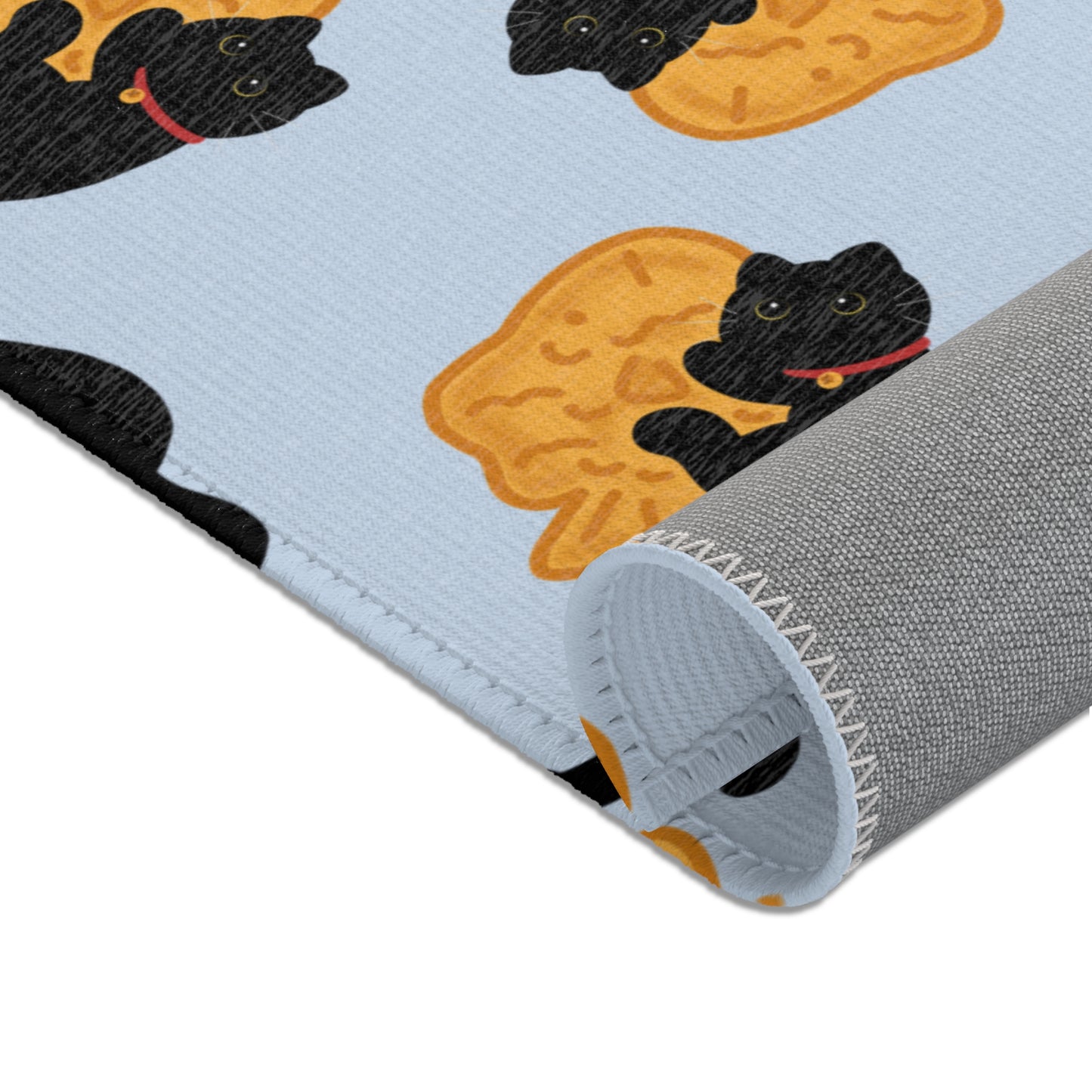 Baby Blue Black Cat Taiyaki Rug