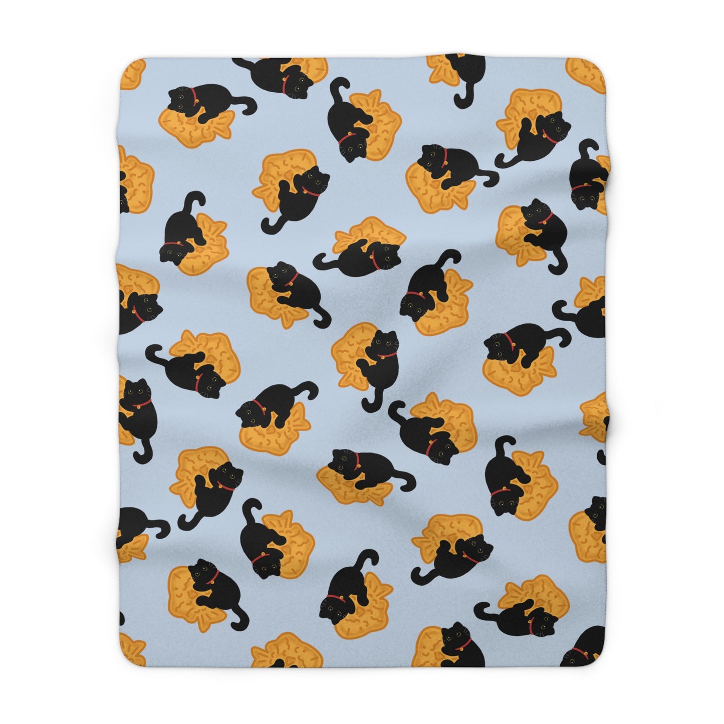 Baby Blue Black Cat Taiyaki Cozy Fleece Blanket
