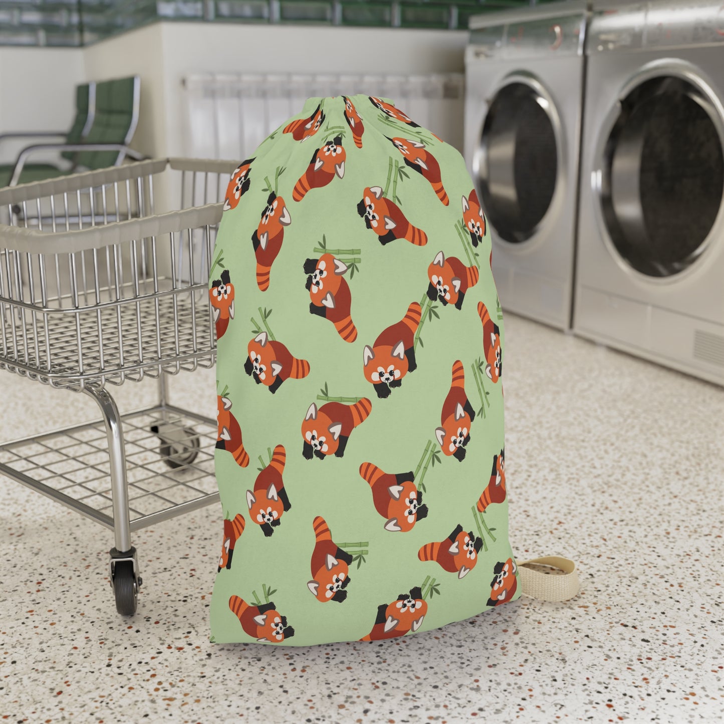 Matcha Green Red Panda Drawstring Bag
