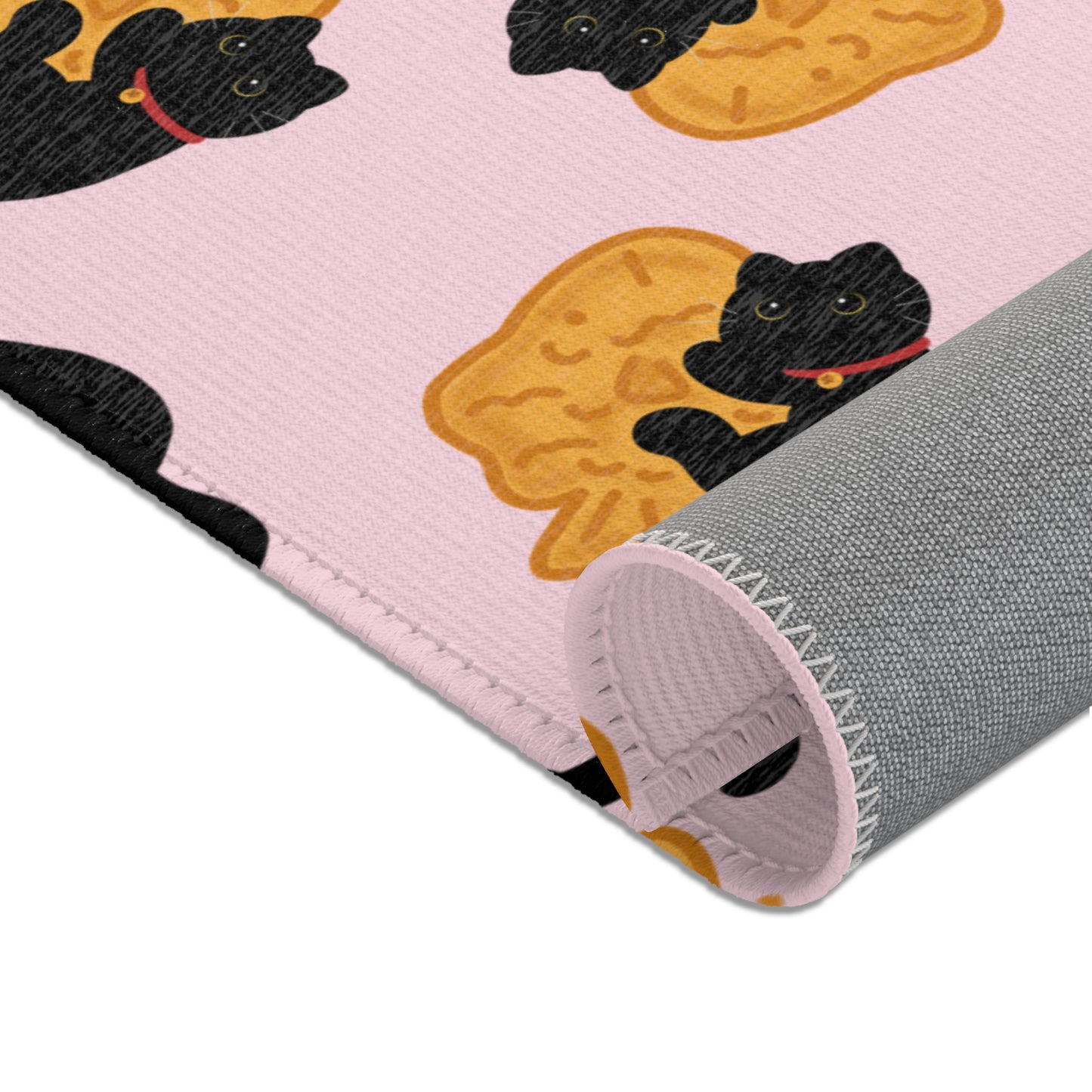 Baby Pink Black Cat Taiyaki Rug