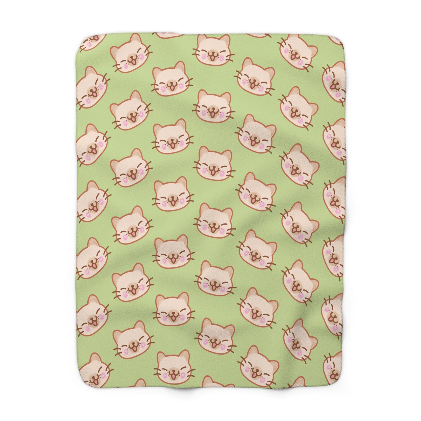 Matcha Green Kitty Kat Cozy Fleece Blanket