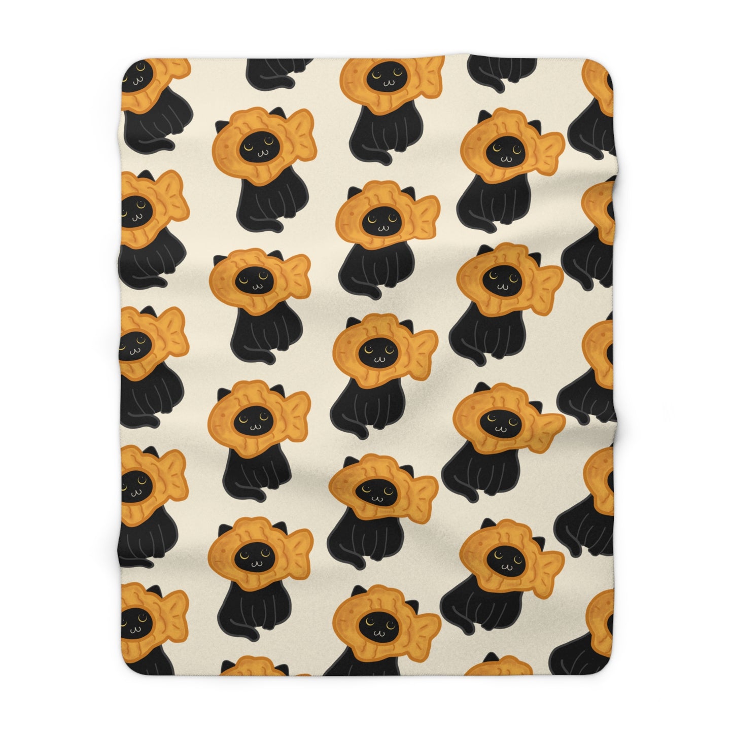 Black Cat Taiyaki Hat Cozy Fleece Blanket