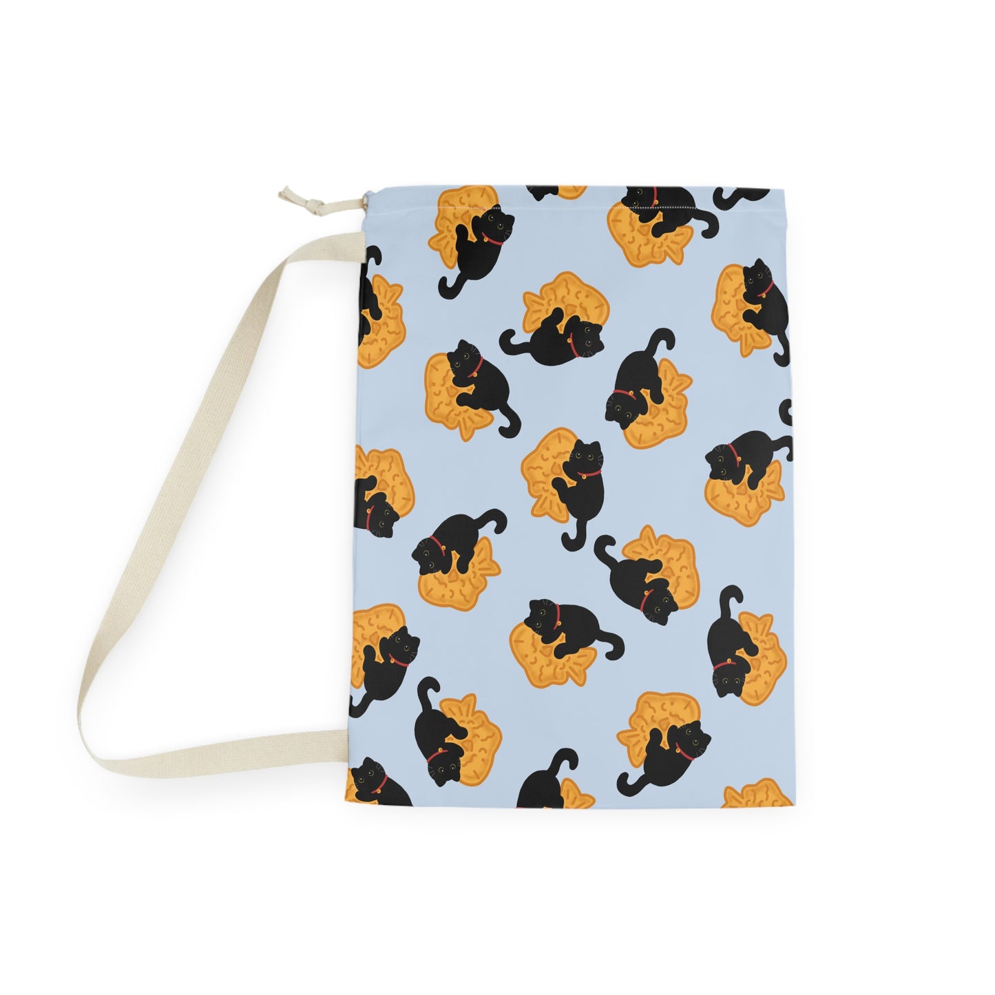 Baby Blue Black Cat Taiyaki Drawstring Bag