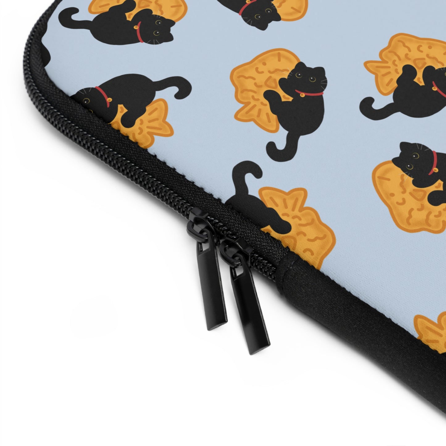 Baby Blue Black Cat Taiyaki Laptop Sleeve