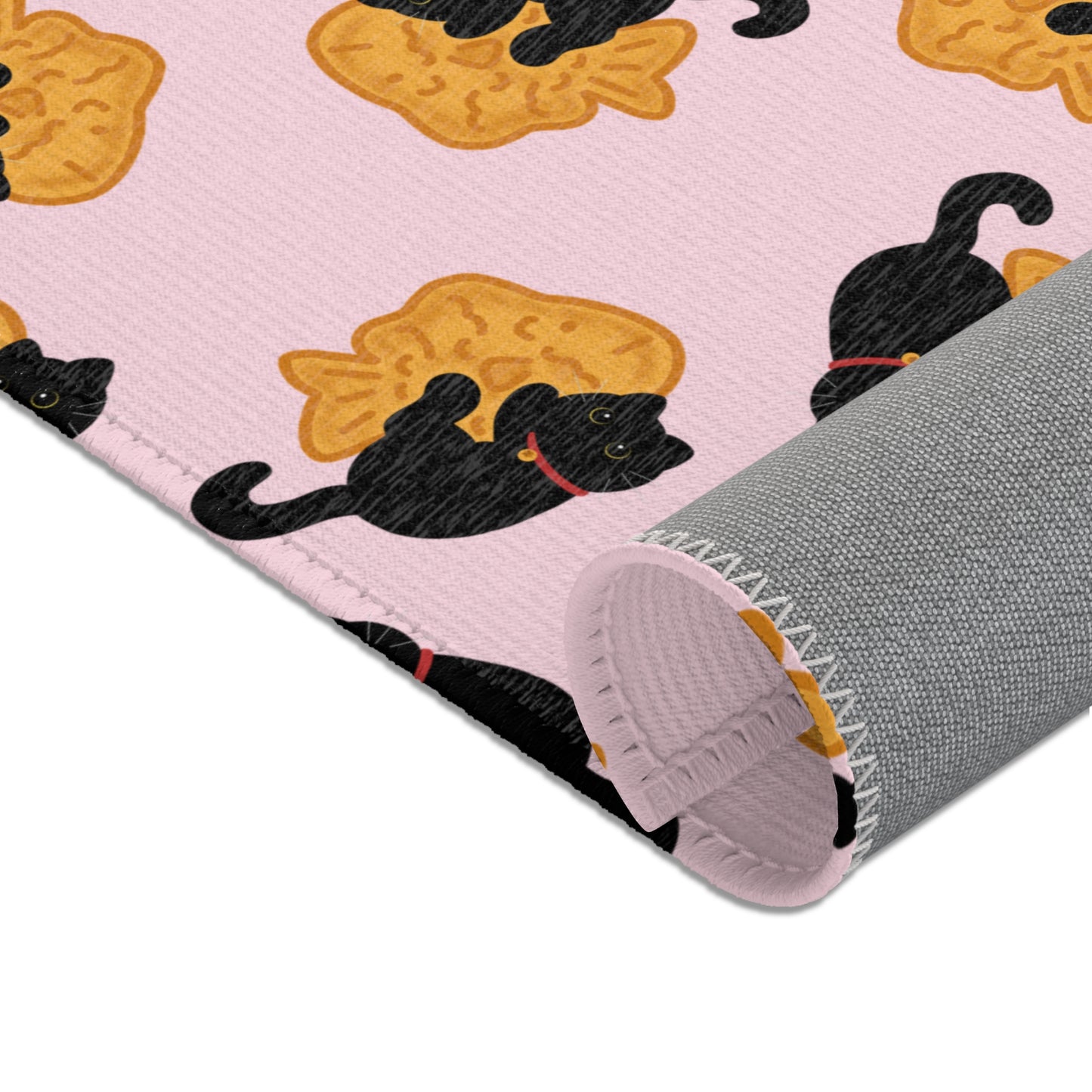 Baby Pink Black Cat Taiyaki Rug