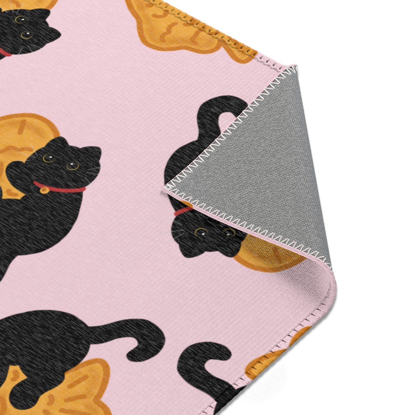 Baby Pink Black Cat Taiyaki Rug