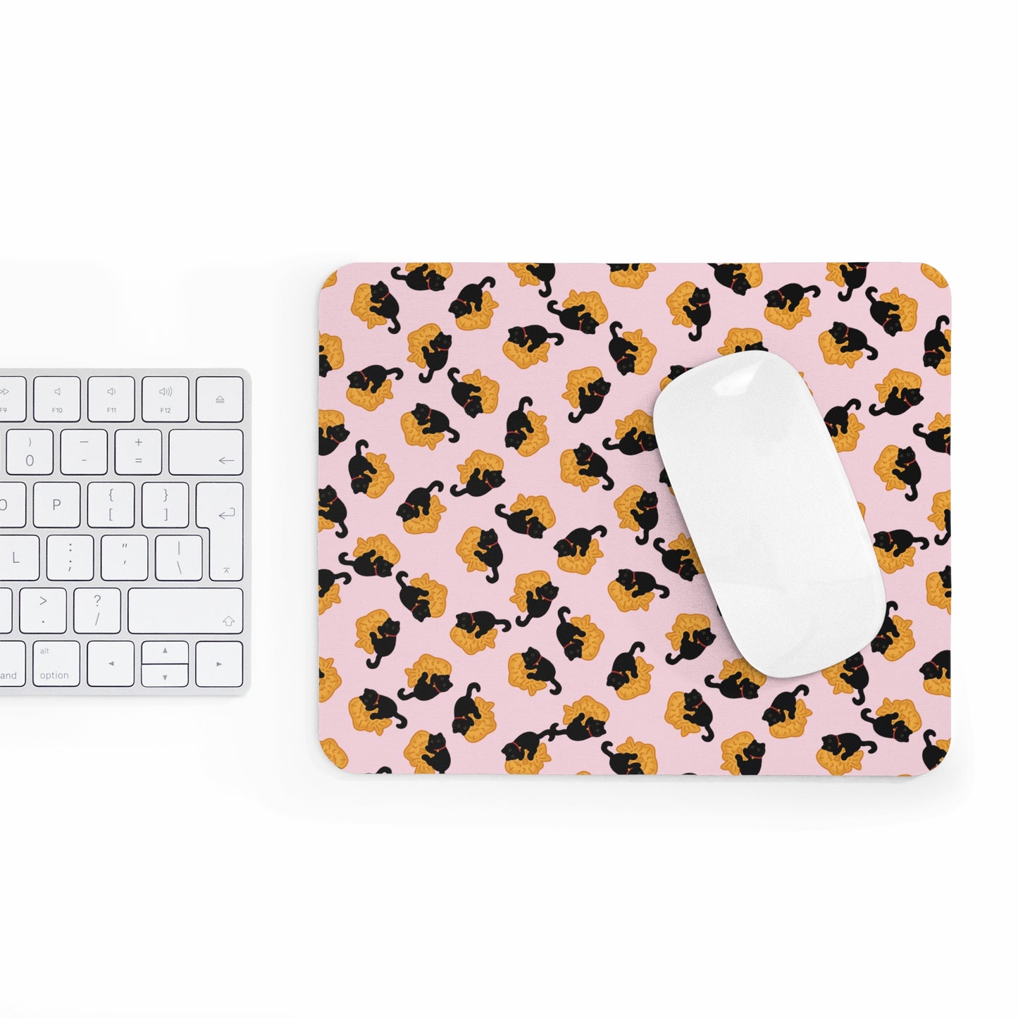 Baby Pink Black Cat Taiyaki Mouse Pad