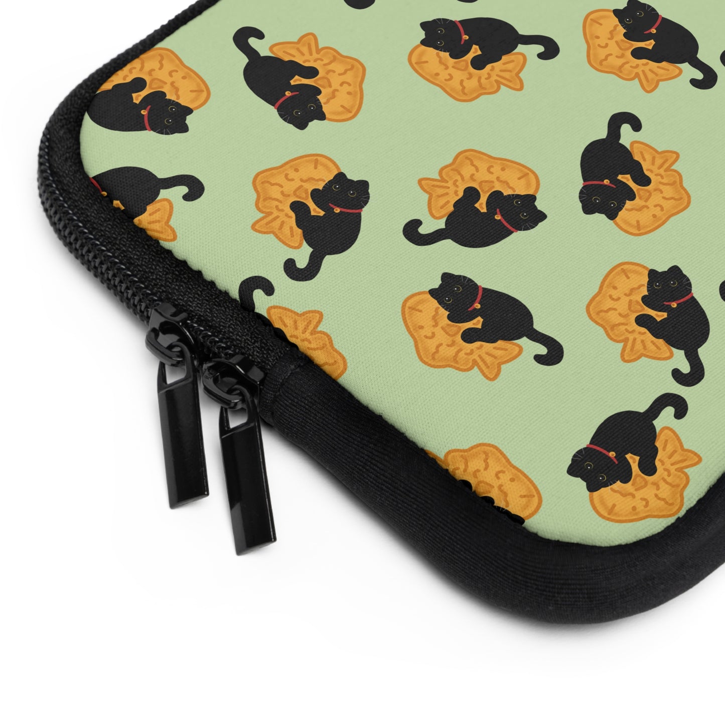 Matcha Green Black Cat Taiyaki Laptop Sleeve