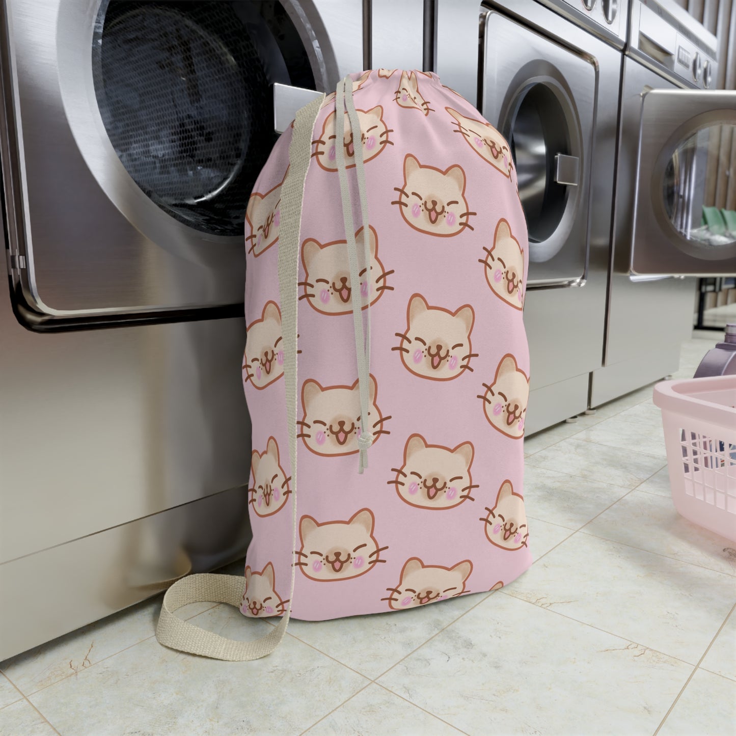 Baby Pink Kitty Kat Drawstring Bag