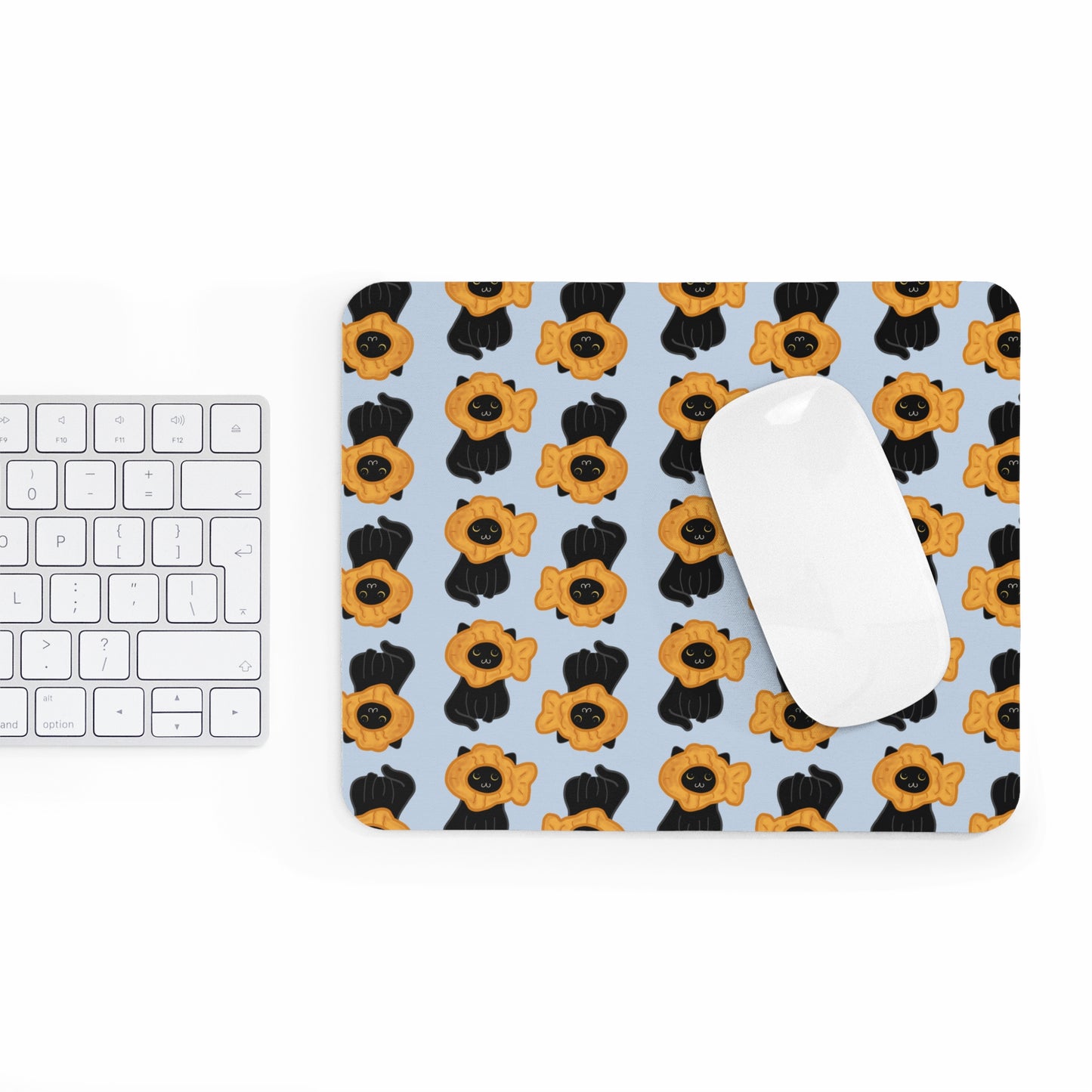 Baby Blue Black Cat Taiyaki Hat Mouse Pad