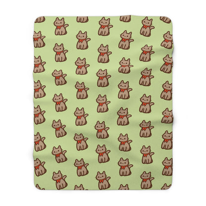 Matcha Green Kitty Kat Cozy Fleece Blanket
