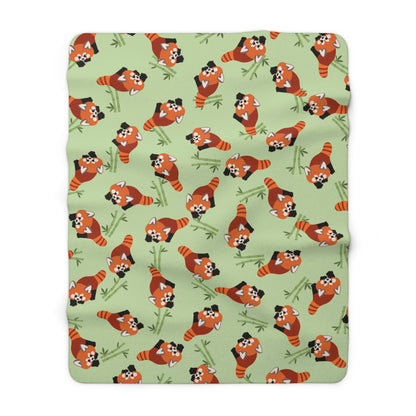 Matcha Green Red Panda Cozy Fleece Blanket