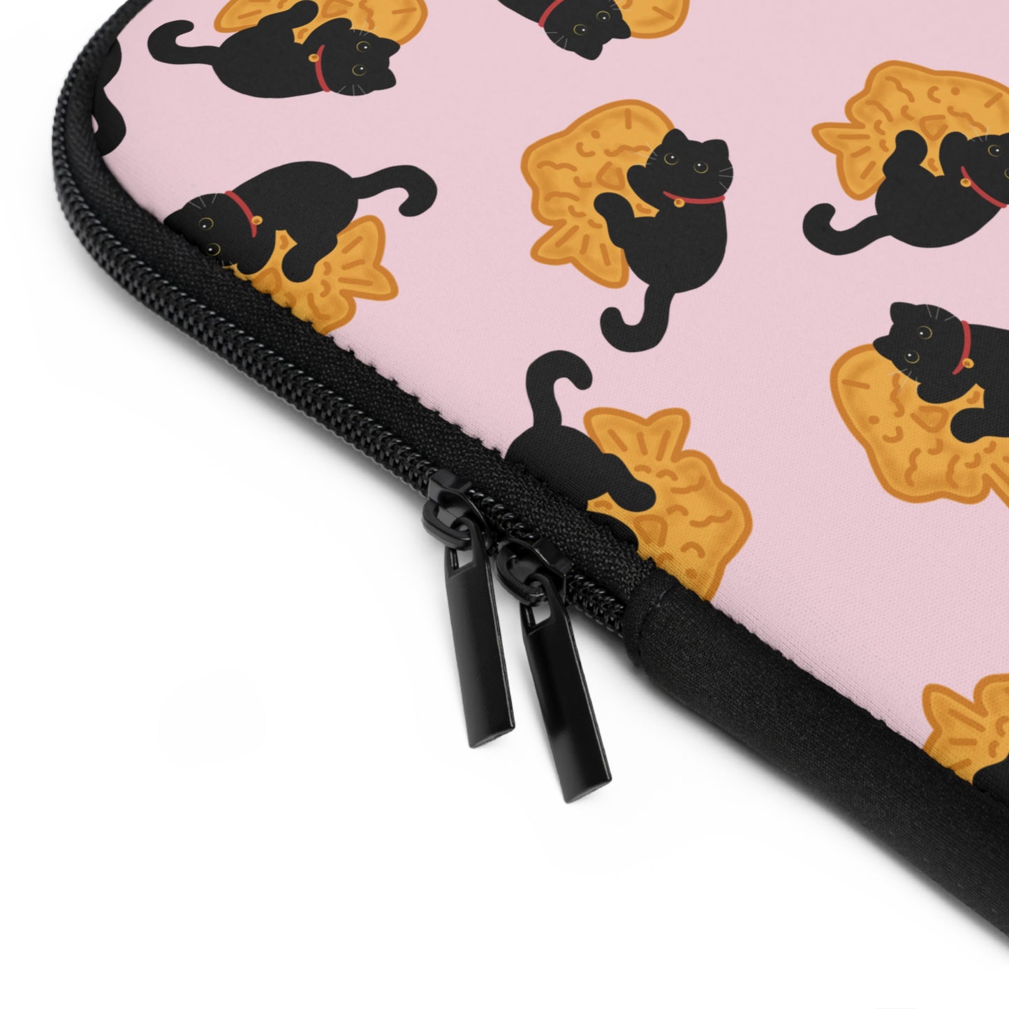 Baby Pink Black Cat Taiyaki Laptop Sleeve