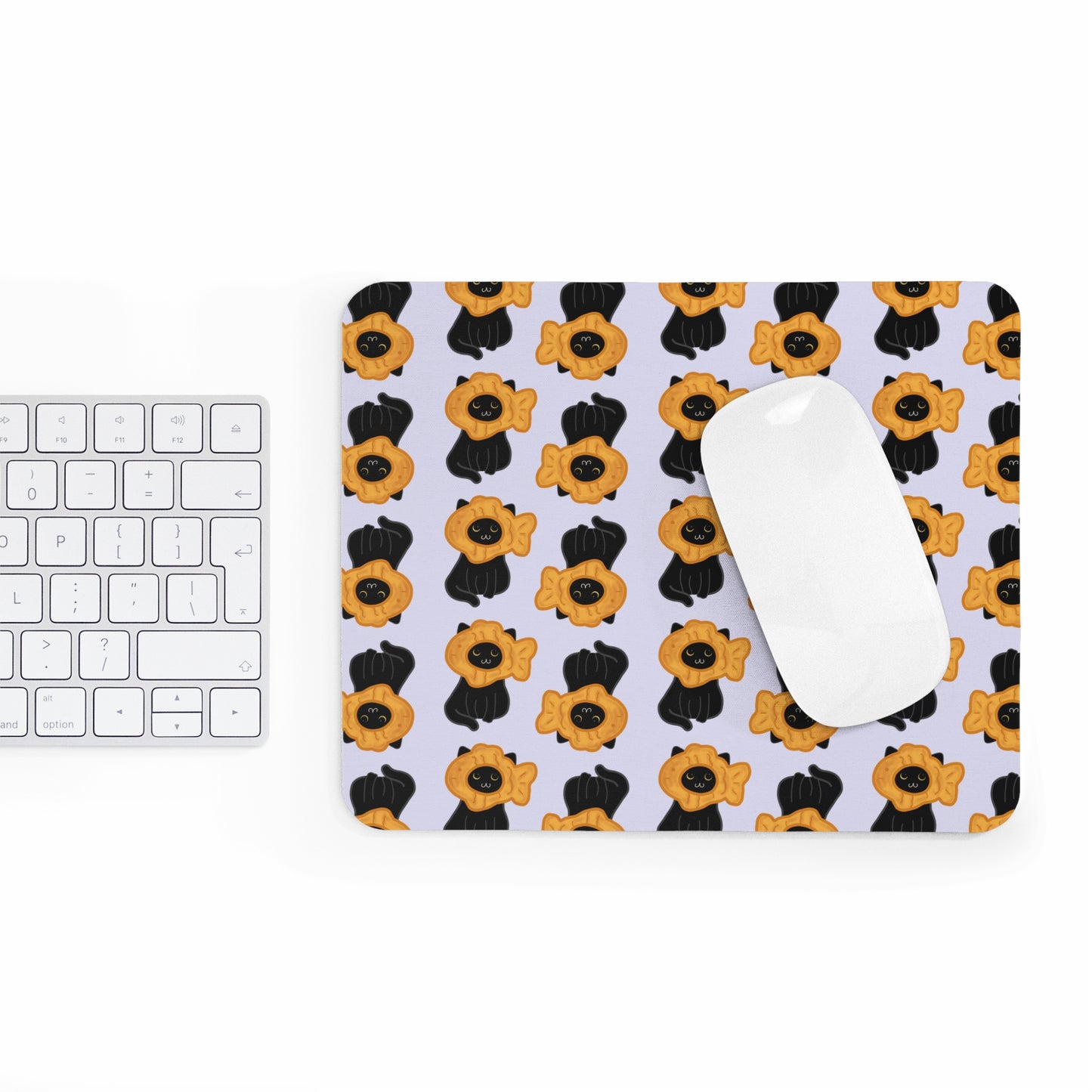 Lavender Black Cat Taiyaki Hat Mouse Pad