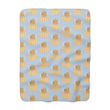 Baby Blue Capybara Bath Cozy Fleece Blanket