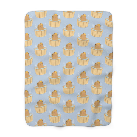 Baby Blue Capybara Bath Cozy Fleece Blanket