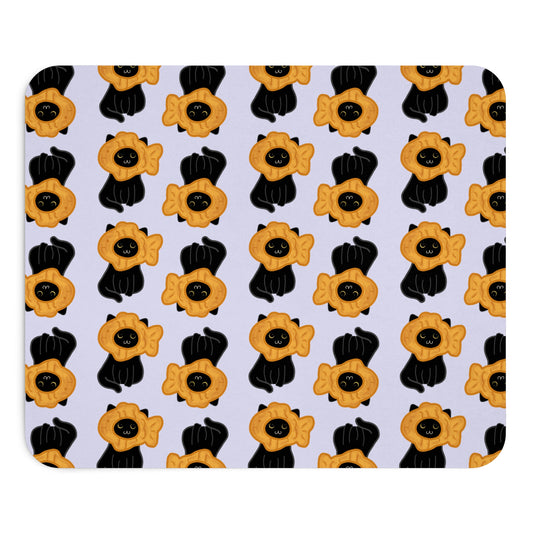 Lavender Black Cat Taiyaki Hat Mouse Pad