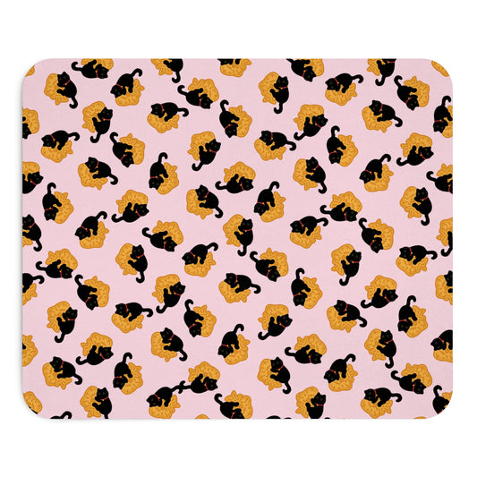 Baby Pink Black Cat Taiyaki Mouse Pad