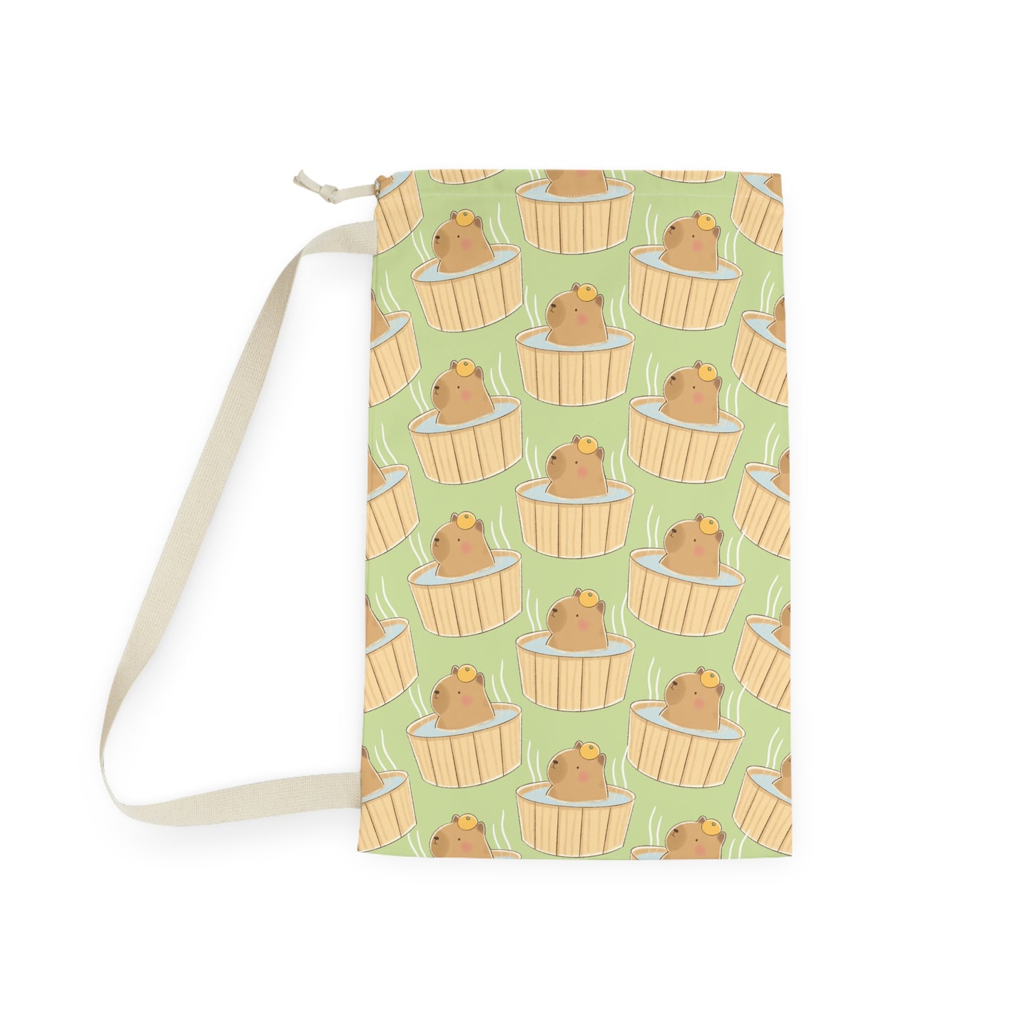 Matcha Green Capybara Bath Drawstring Bag